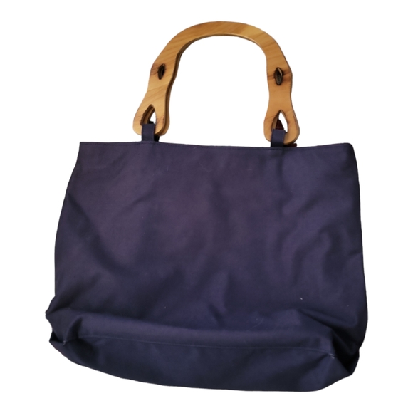 Vintage 80's Supersac Navy Blue Wooden Handle Canvas Purse - Picture 4 of 9